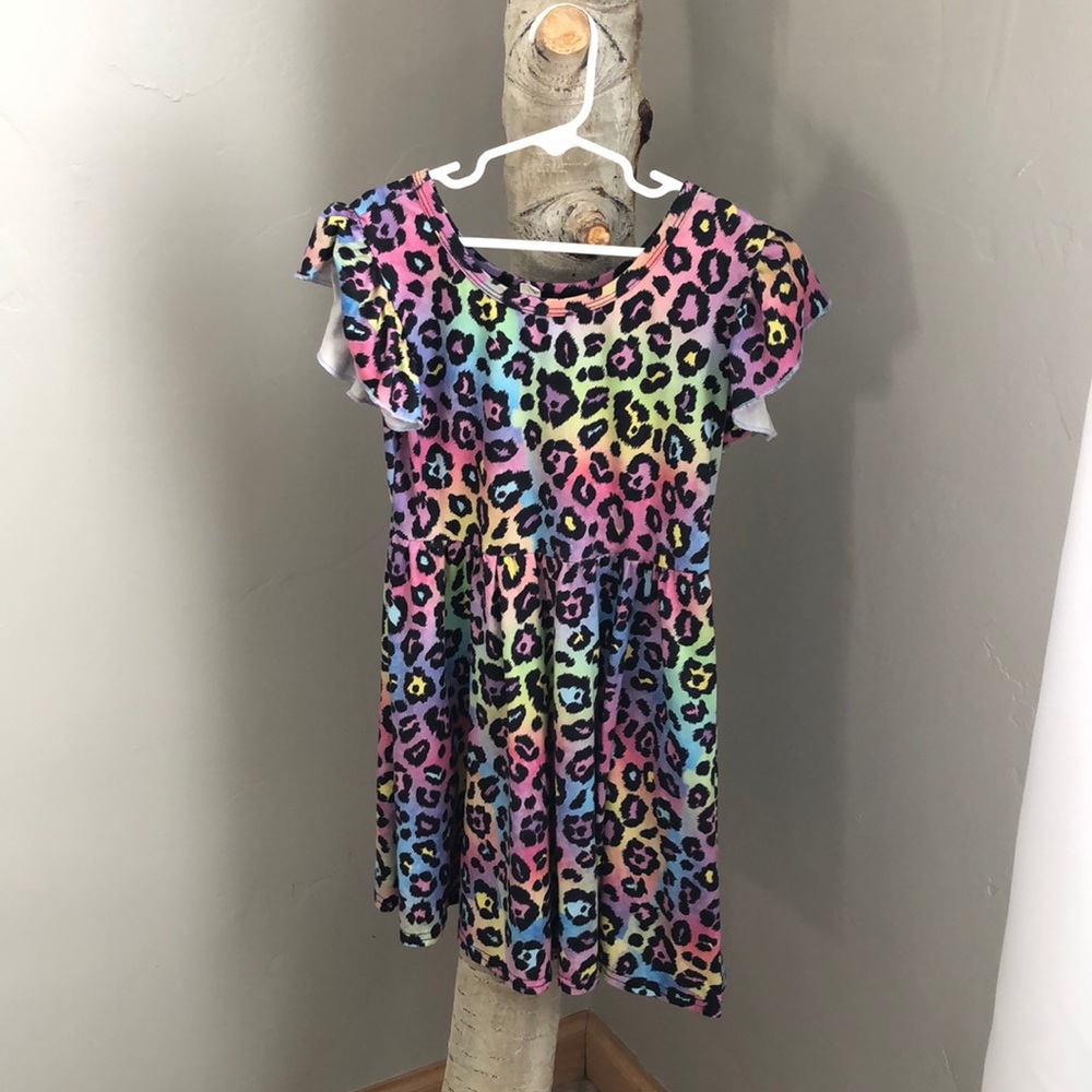 Girls rainbow leopard print dress